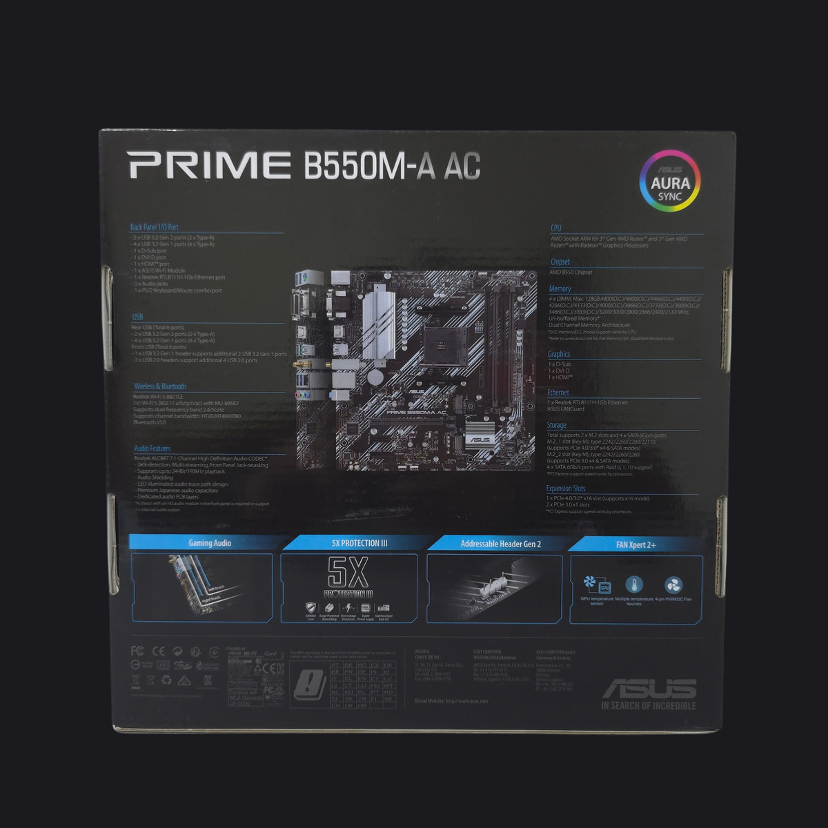 Tarjeta Madre ASUS Prime B550M-A AC (AM4, DDR4, Wi-Fi, Bluetooth, Micro-ATX)