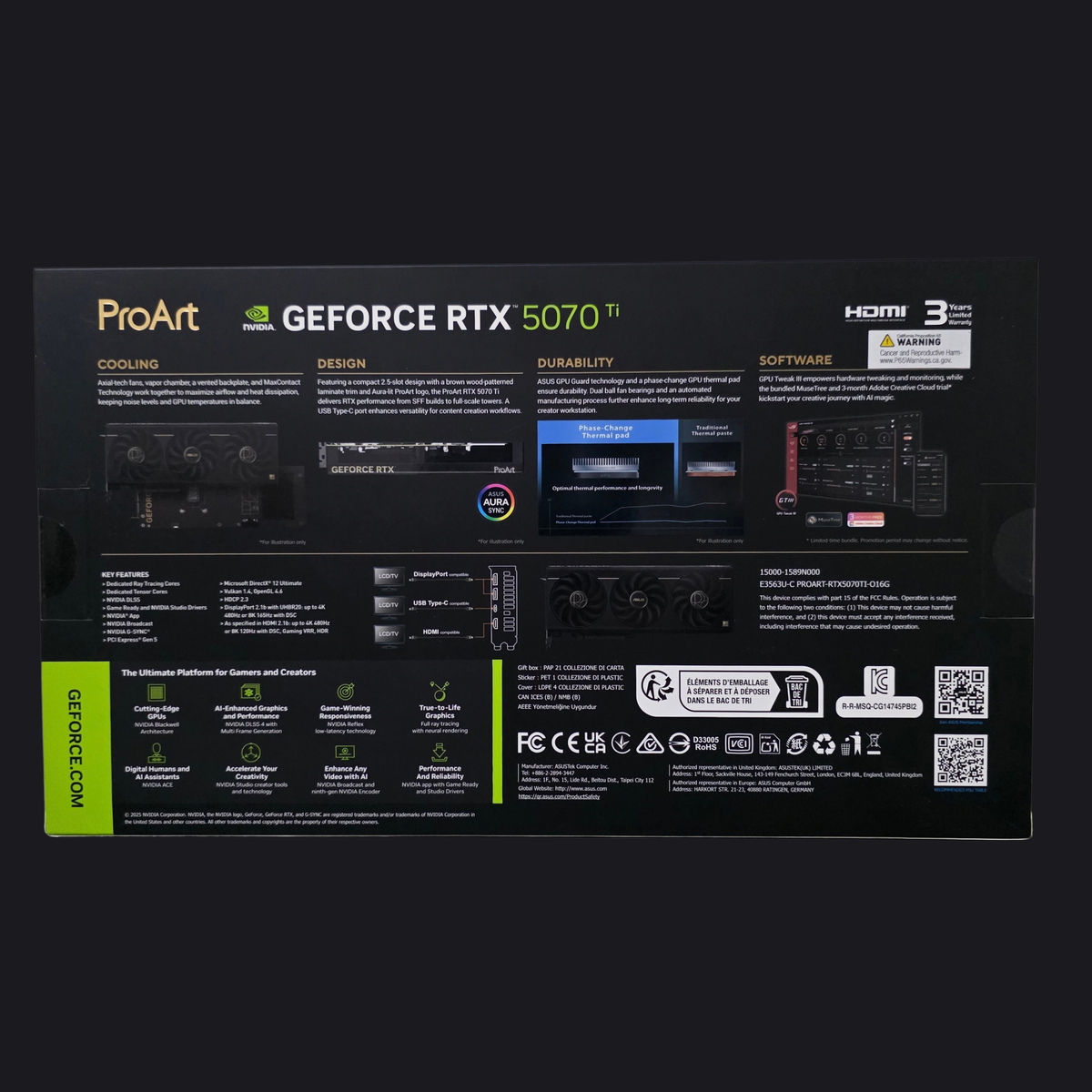 Tarjeta de Video ASUS ProArt GeForce RTX 5070 Ti OC 16GB GDDR7